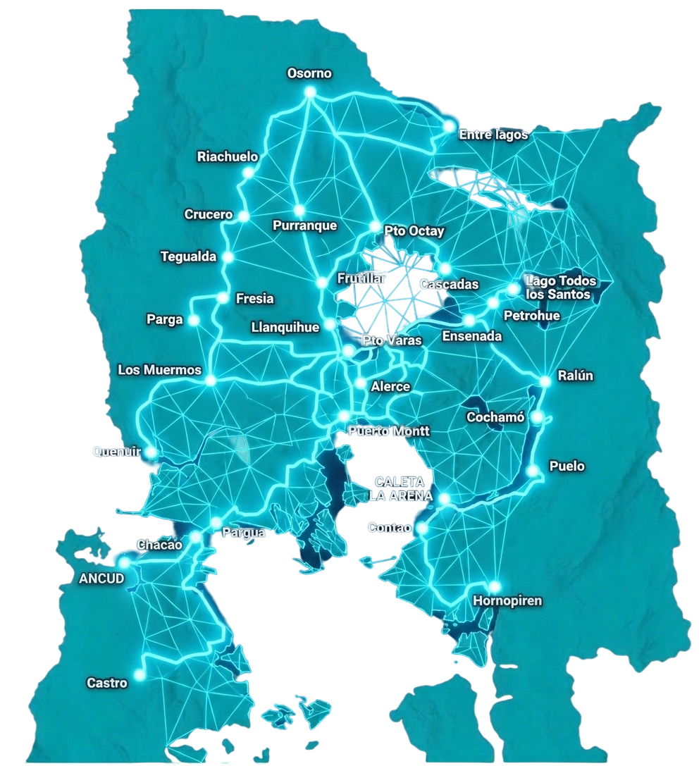 Mapa de cobertura de red IP Service — Sur de Chile